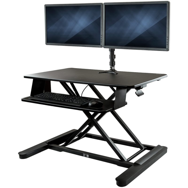 StarTech.com Dual Monitor Sit Stand Desk Converter - 35" Wide - Height Adjustable Standing Desk Solution -Dual Arms for up to 24" Monitors - Thumbnail 1