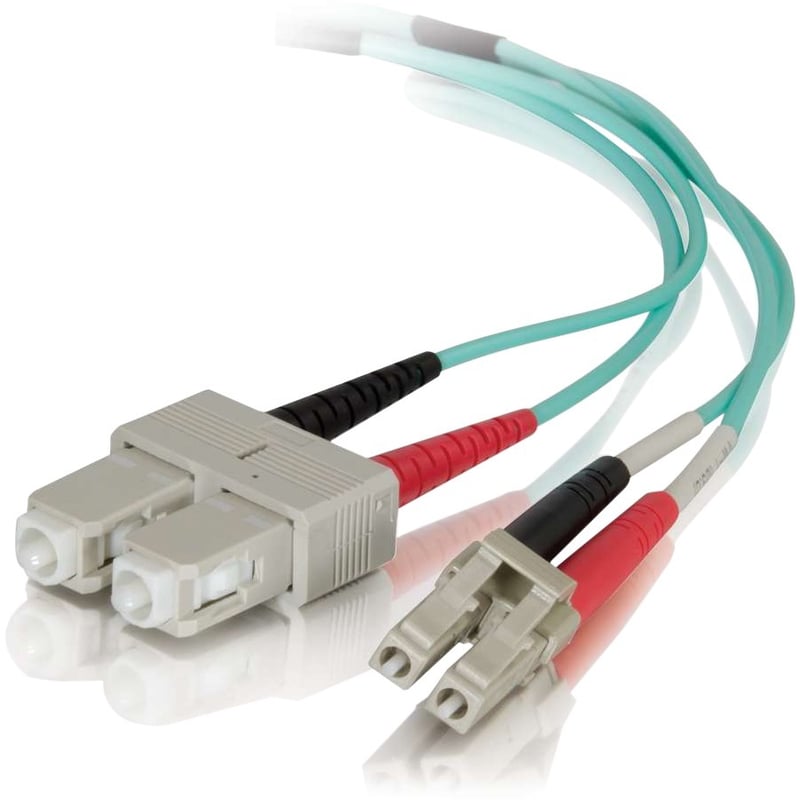 C2G 0.5m LC-SC 50/125 Duplex Multimode OM4 Fiber Cable - Aqua - 1.64ft - Thumbnail 1