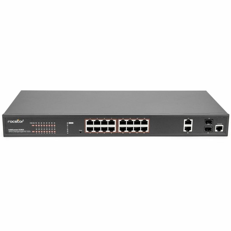 Rocstor SolidConnect SCM20 16-Port PoE+ Gigabit Managed Switch with 2 Gigabit RJ45 & 2 SFP Ports (Y10S010-B1) - Thumbnail 1