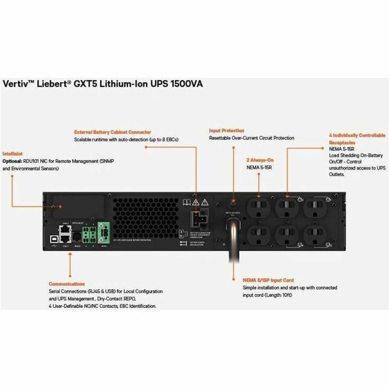 Vertiv Liebert GXT5 Lithium-Ion Online UPS 1500VA/1350W 120V Tower/Rack UPS - Thumbnail 3
