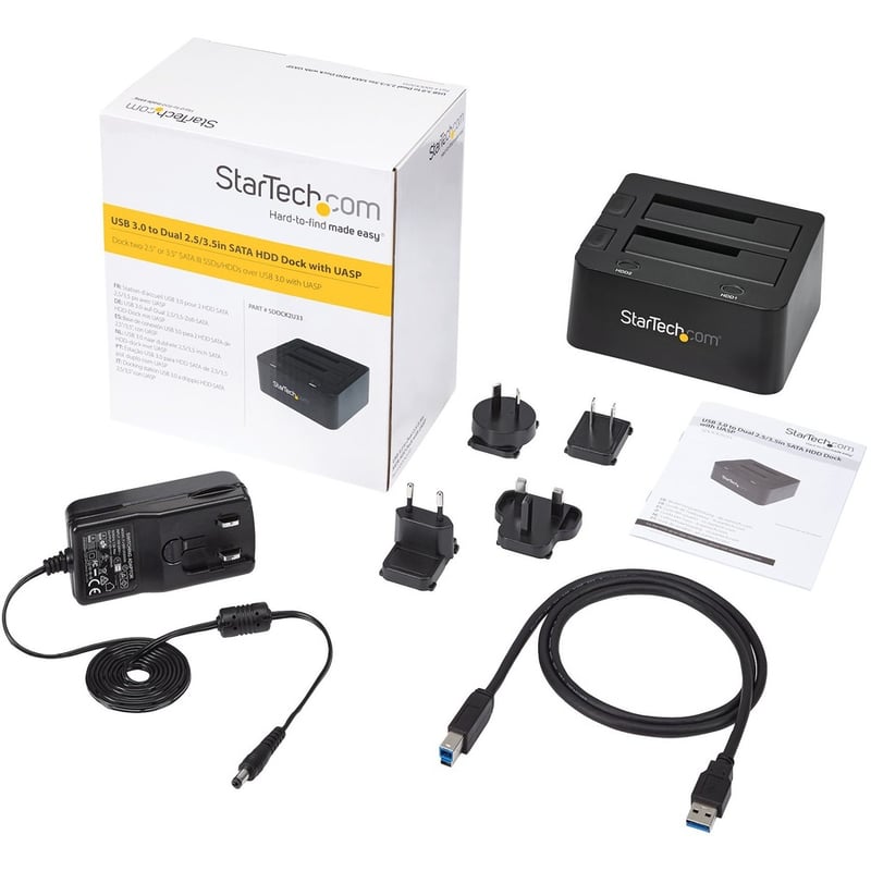 StarTech.com Dual-Bay USB 3.0 to SATA Hard Drive Docking Station, 2.5/3.5" SATA I/II/III, SSD/HDD Dock, USB Hard Drive Bay, Top-Loading - Thumbnail 3