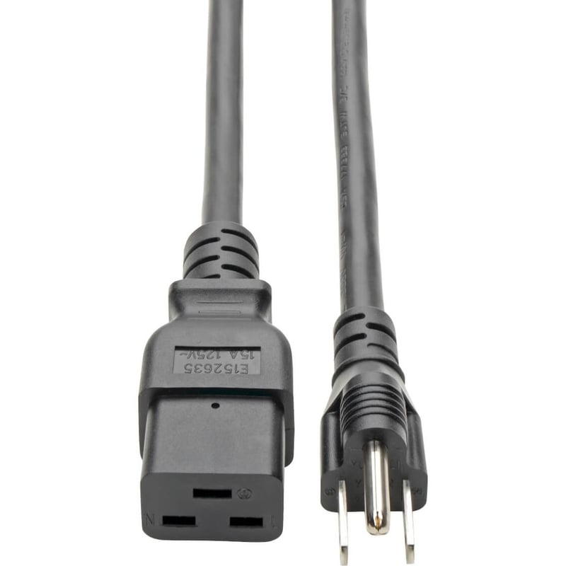 Eaton Tripp Lite Series Computer Power Cord, C19 to NEMA 5-15P - Heavy-Duty, 15A, 125V, 14 AWG, 10 ft. (3.05 m), Black - Thumbnail 1