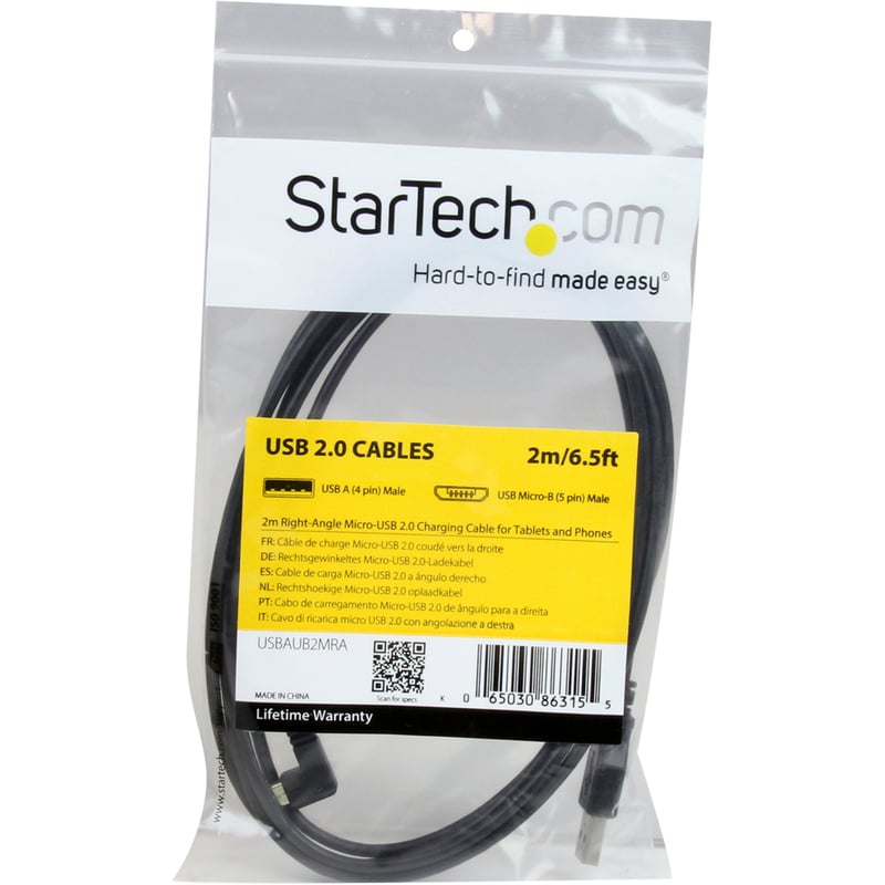 StarTech.com 2m 6 ft Right Angle Micro-USB Charge and Sync Cable M/M - USB 2.0 A to Micro USB - 24 AWG - Thumbnail 4