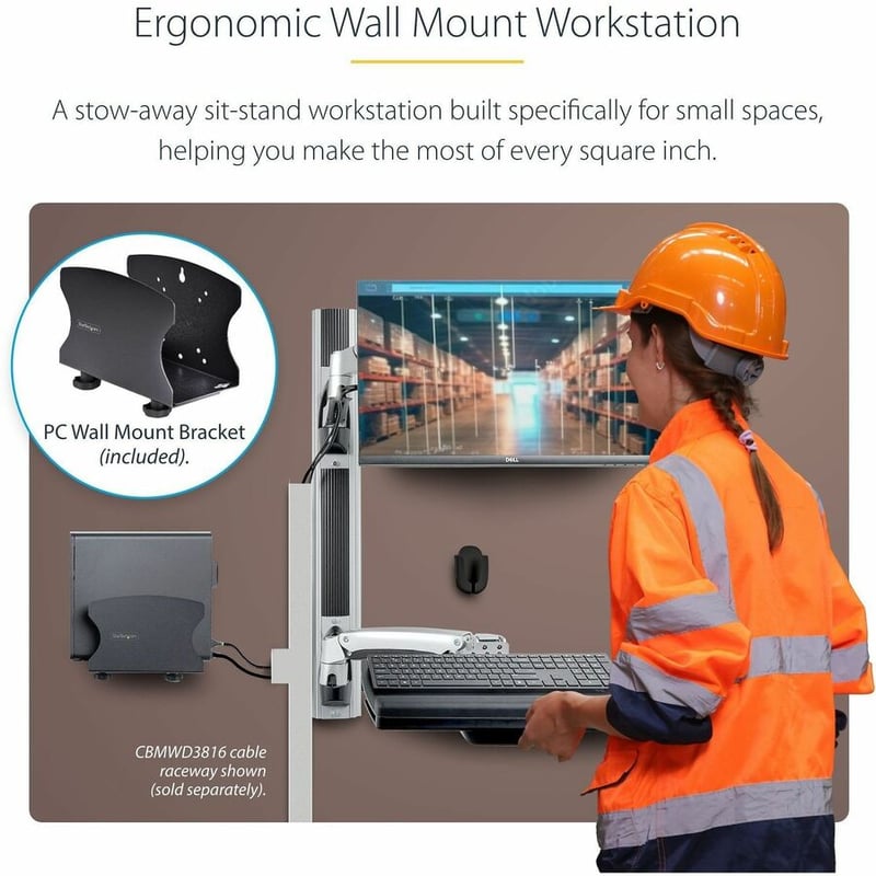 StarTech.com Wall Mount Workstation, VESA Mount 22lb/10kg, Fully Articulating Monitor Mount & Keyboard Tray, Standing Desk w/PC Bracket - Thumbnail 2
