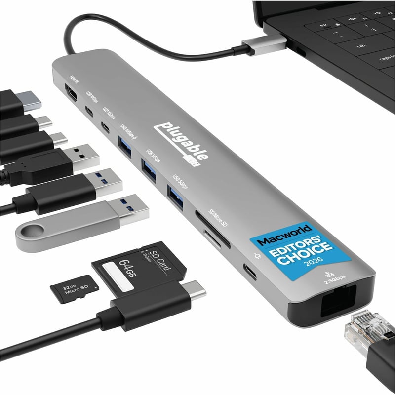 PLUGABLE USBC 10-IN-1 HUB WITH 8K HDMI PASS THRU 140W CHARGING - Thumbnail 1