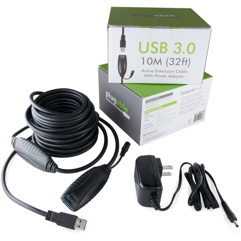 Plugable 10 Meter (32 Foot) USB 3.0 Active Extension Cable with AC Power Adapter and Back-Voltage Protection - Thumbnail 5