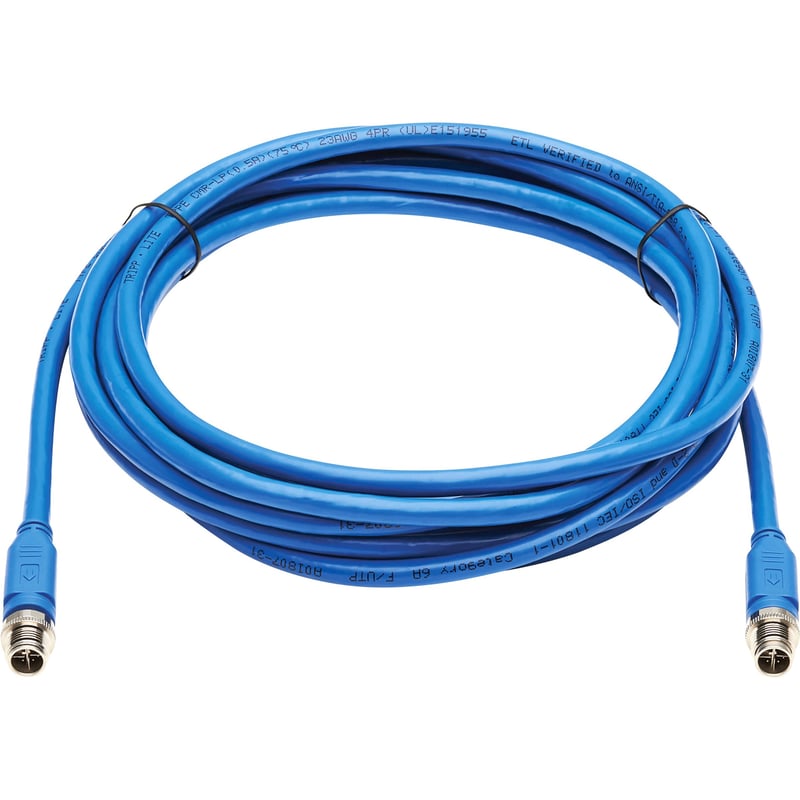 Eaton Tripp Lite Series M12 X-Code Cat6a 10G F/UTP CMR-LP Shielded Ethernet Cable (M/M), IP68, PoE, Blue, 10 m (32.8 ft.), TAA - Thumbnail 1