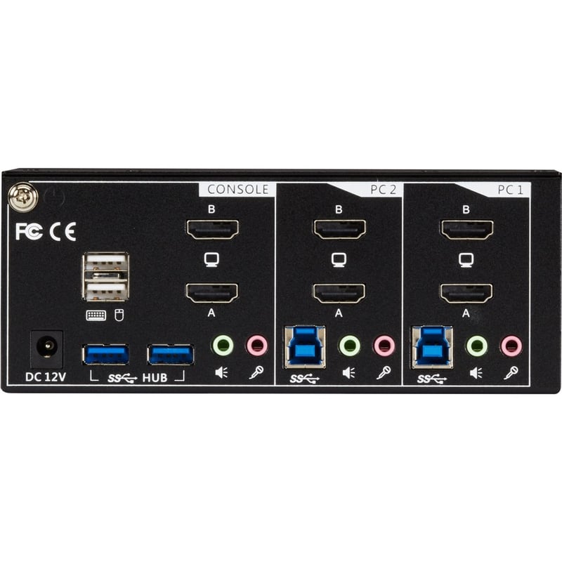 Black Box KVM Switch - 2-Port, Dual-Monitor, HDMI 2.0, 4K 60Hz, USB 3.0 Hub, Audio - Thumbnail 3
