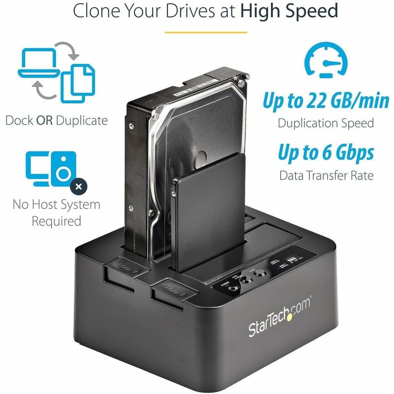 StarTech.com Dual Bay Hard Drive Duplicator Dock, Standalone HDD/SSD Cloner/Copier, USB 3.0 / eSATA to SATA III Hard Drive Cloner - Thumbnail 2