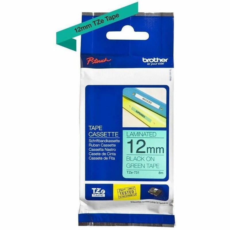 BLACK/GREEN (12MM) ON GREEN LAMINATED TAPE FOR TZE-COM - Thumbnail 2