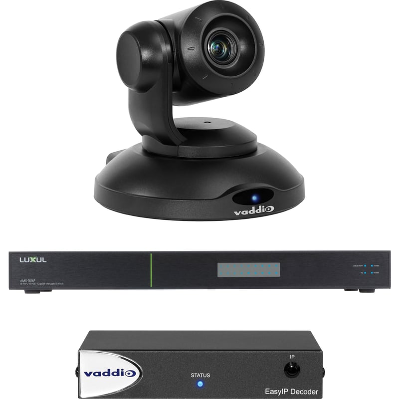 Vaddio EasyIP 10 Base Kit - Includes EasyIP PTZ Camera, EasyIP Decoder, and Luxul Network Switch - Black - Thumbnail 1