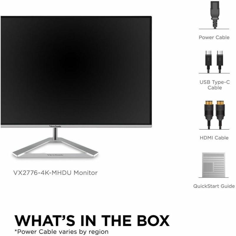 ViewSonic VX2776-4K-MHDU 27 Inch 4K IPS Monitor with Ultra HD Resolution, 65W USB C, HDR10 Content Support, Thin Bezels, HDMI and DisplayPort