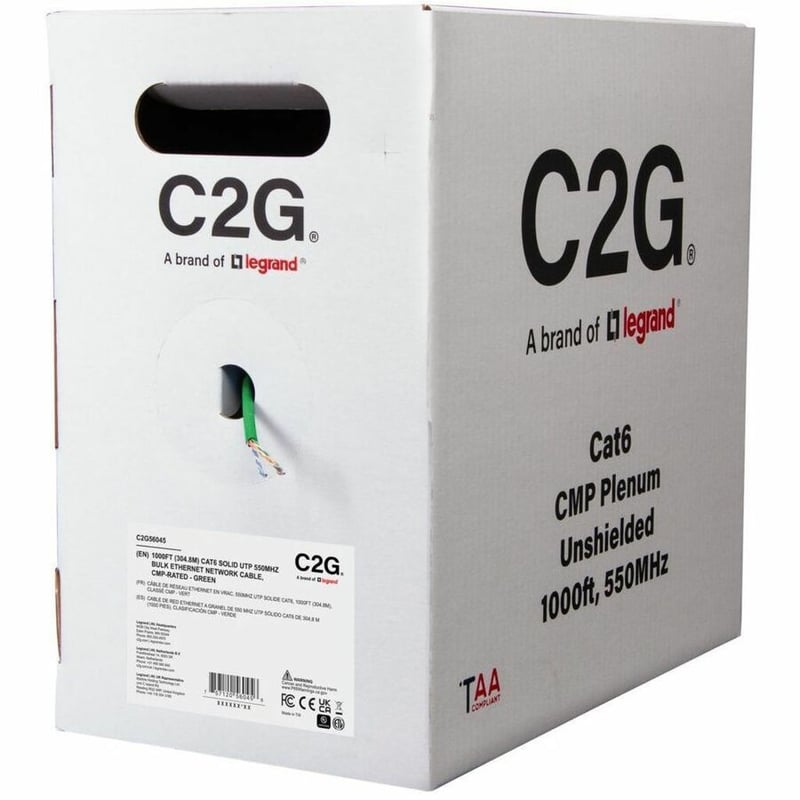 C2G BULK CAT6 UTP CMP TAA GREEN C2G 1000FT CAT6 ETHERNET CABLE CMP - Thumbnail 4