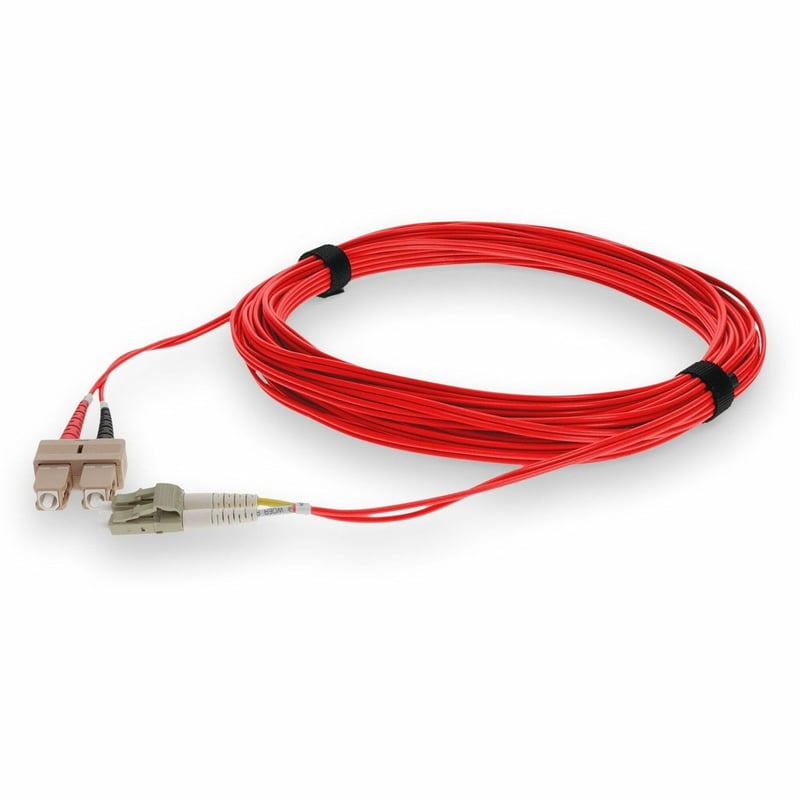 AddOn 10m SC to LC Red OM4 Duplex OFNR (Riser-Rated) Fiber Patch Cable - Thumbnail 1