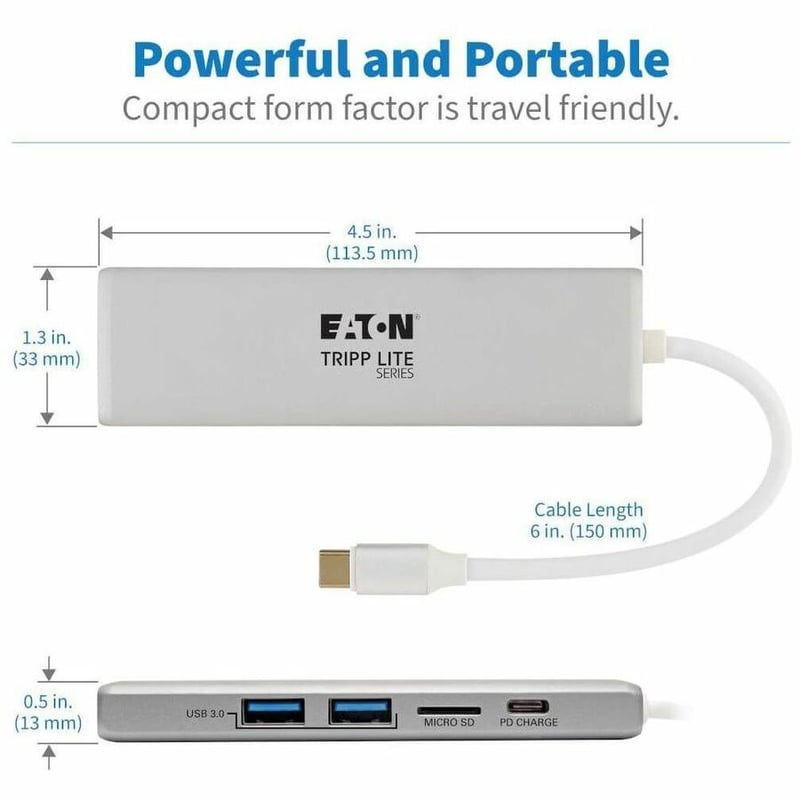 Tripp Lite by Eaton USB C Docking Station 4k @ 30Hz w/USB Hub HDMI Micro SD Charging, USB Type C, USB-C, USB Type-C - Thumbnail 4