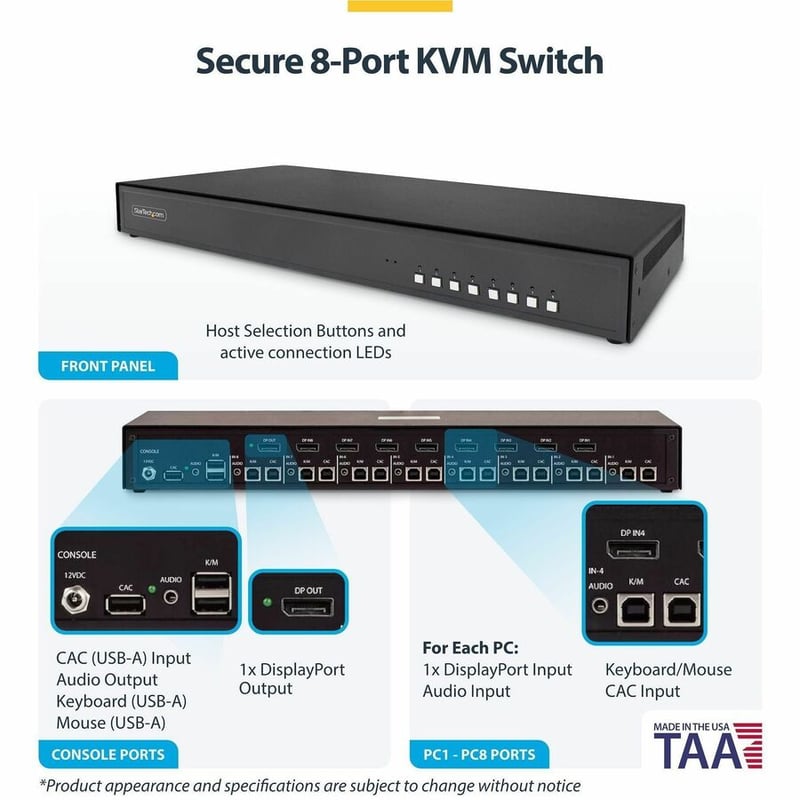 SECURE 8-PORT DISPLAYPORT KVM NIAP 4.0 CAC US BUILT - Thumbnail 2