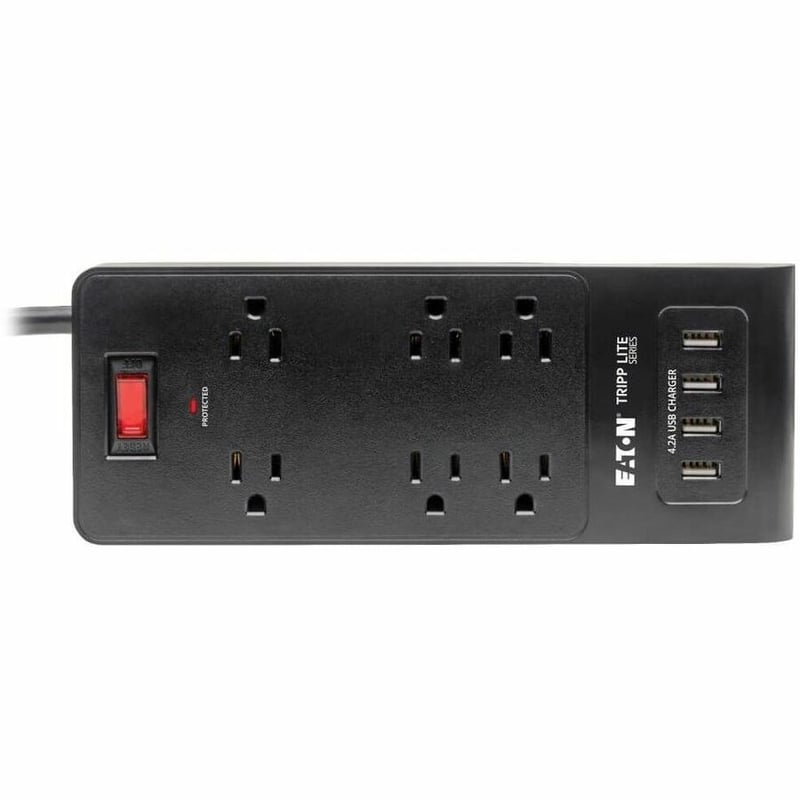 Tripp Lite by Eaton 6-Outlet Surge Protector with 4 USB Ports (4.2A Shared) - 6 ft. (1.83 m) Cord 900 Joules Black - Thumbnail 3