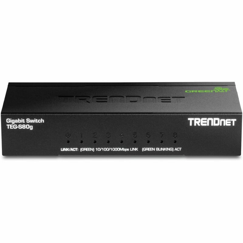 TRENDnet 8-Port Unmanaged Gigabit GREENnet Desktop Metal Switch, Fanless, 16Gbps Switching Capacity, Plug & Play, Network Ethernet Switch, Lifetime Protection, Black, TEG-S80G - Thumbnail 4