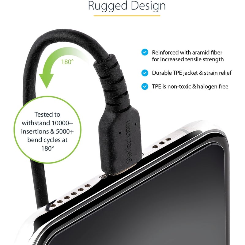 StarTech.com 50cm / 20in USB C to Lightning Cable, MFi Certified, Coiled iPhone Charger Cable, Black, TPE Jacket Aramid Fiber - Thumbnail 5
