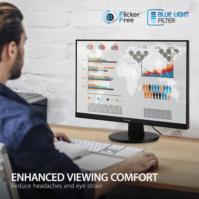 ViewSonic VA2447-MH 24 Inch Full HD 1080p Monitor with Ultra-Thin Bezel, AMD FreeSync, 75Hz, Eye Care, and HDMI, VGA Inputs for Home and Office - Thumbnail 3