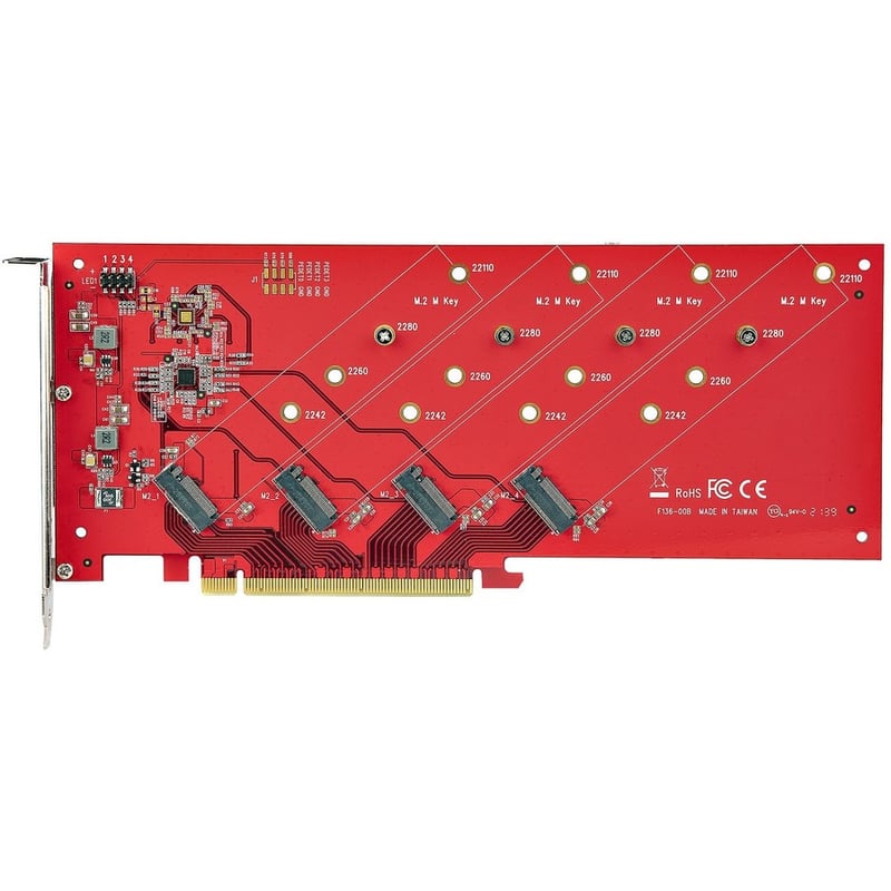 StarTech.com Quad M.2 PCIe Adapter Card, x16 Quad NVMe or AHCI M.2 SSD to PCI Express 4.0, Up to 7.8GBps/Drive, For 2242/2260/2280/22110mm PCIe M-Key M2 SSDs, Bifurcation Required - PC/Linux Compatible - Thumbnail 5
