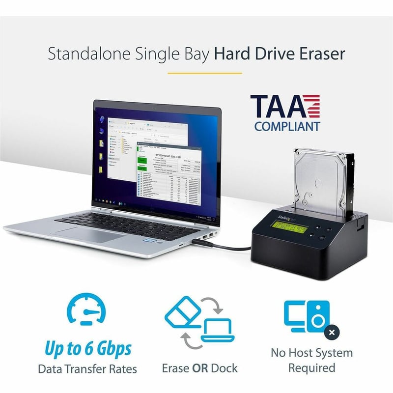 StarTech.com Hard Drive Eraser, Standalone HDD/SSD Sanitizer, 4Kn, Secure Erase Hard Disk Wiper Dock, Hardware Erasing Tool, TAA Compliant - Thumbnail 2