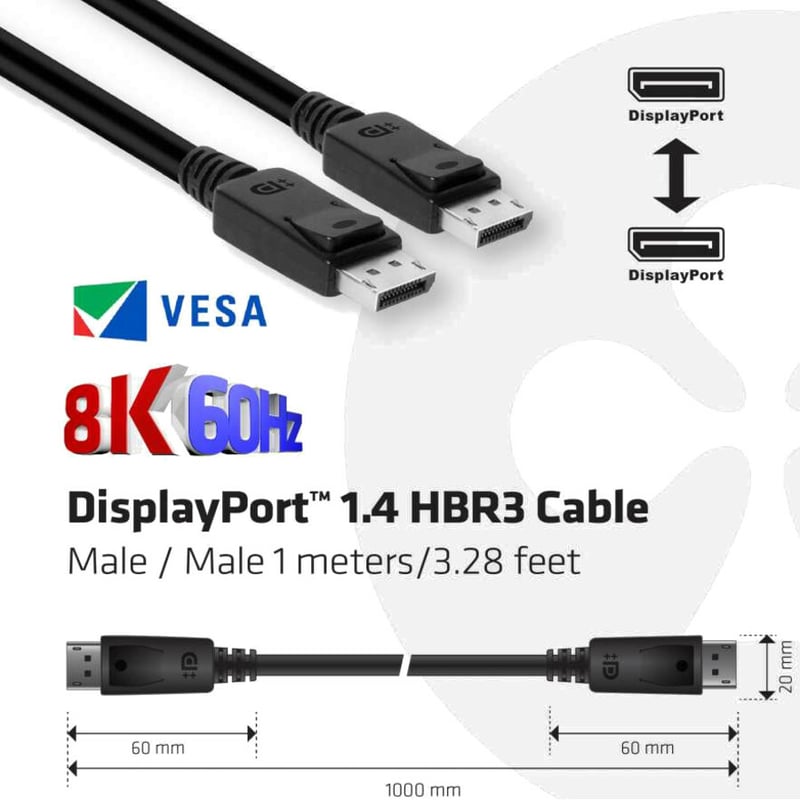 Club 3D DisplayPort 1.4 HBR3 Cable 8K60Hz Male / Male 1m/3.28ft - Thumbnail 3