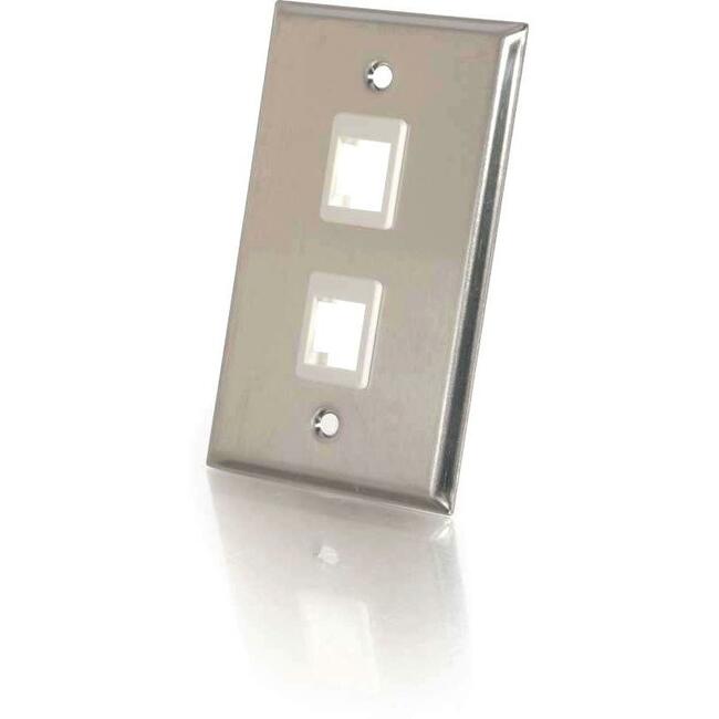 C2G 2-Port Single Gang Multimedia Keystone Wall Plate - Stainless Steel - Thumbnail 1