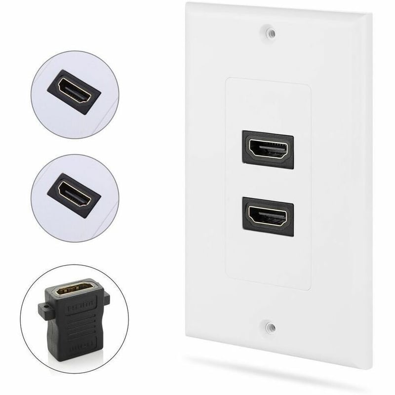 4XEM 2 Port/Outlet Female HDMI Wall Plate (White) - Thumbnail 3