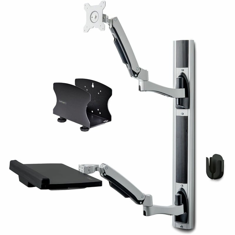 StarTech.com Wall Mount Workstation, VESA Mount 22lb/10kg, Fully Articulating Monitor Mount & Keyboard Tray, Standing Desk w/PC Bracket - Thumbnail 1