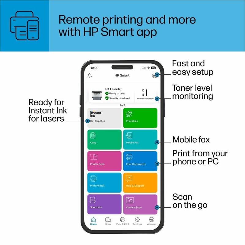 HP LaserJet 200 M209dw Desktop Wireless Laser Printer - Monochrome - Thumbnail 3