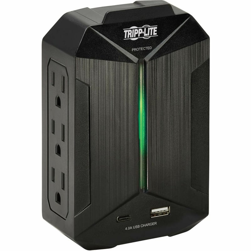 Tripp Lite by Eaton Protect It! 6-Outlet Surge Protector - 5-15R Outlets, 2 USB Ports, 5-15P Direct Plug-In, 490 Joules, Black - Thumbnail 1