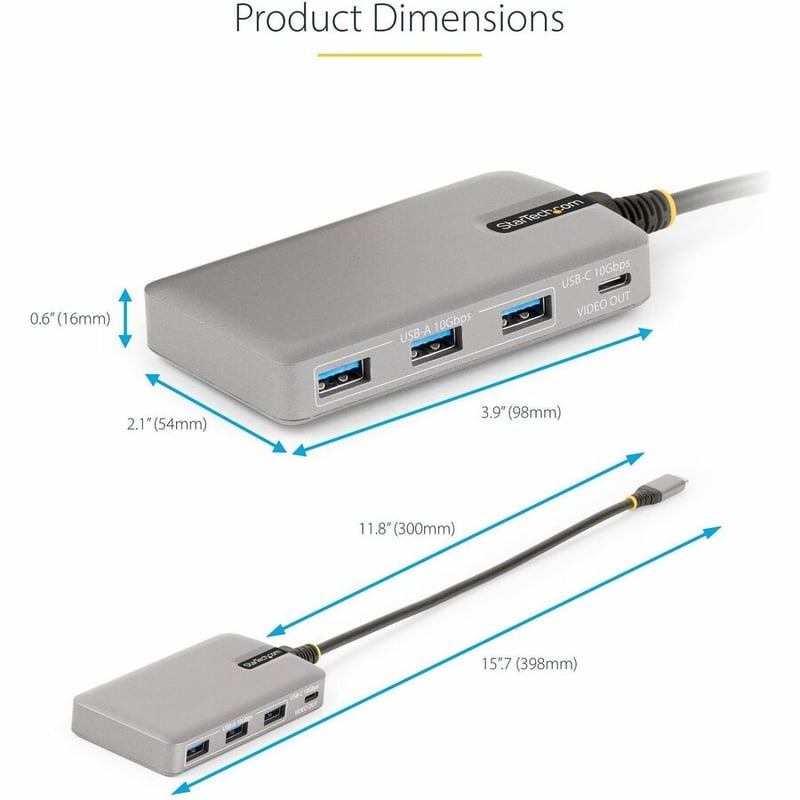 StarTech.com 4-Port USB-C Hub with USB-C DP Alt Mode Video Output, 3x USB-A, 1x USB-C, 100W Power Delivery Pass-Through, USB 3.2 10Gbps - Thumbnail 4