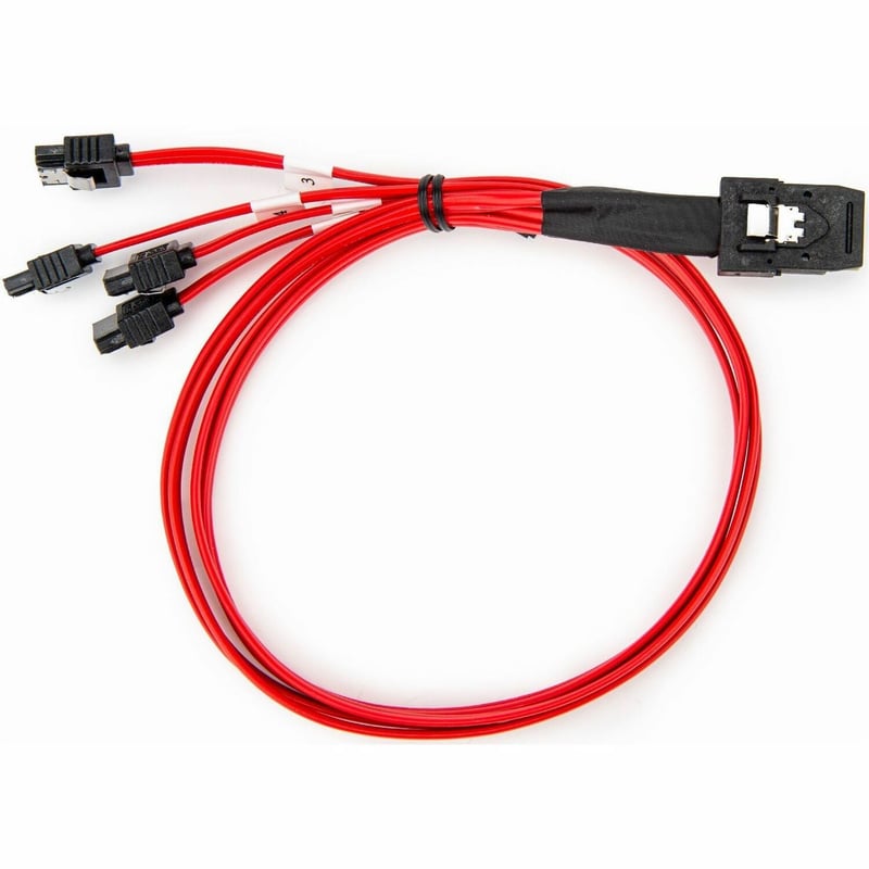 50CM (19.7IN) SCSI SAS CABLE 1X SFF-8087 TO 4X LATCHING SATA-RED - Thumbnail 1