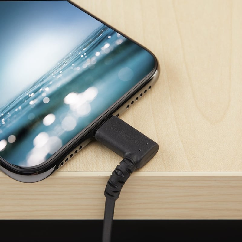 StarTech.com 1m USB A to Lightning Cable iPhone iPad Durable Right Angled 90 Degree Black Charger Cord w/Aramid Fiber Apple MFI Certified - Thumbnail 4