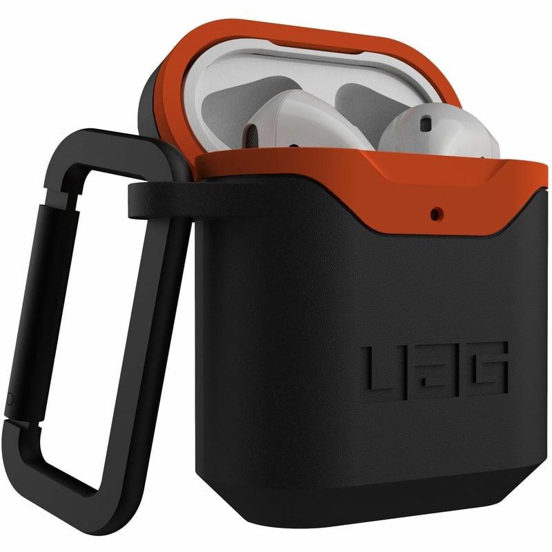 APPLE AIRPODS HARD CASE V2-BLACK/ORANGE - Thumbnail 1