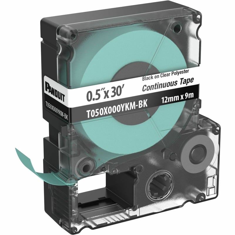 Panduit PXE T050X000YKM-BK MP Printer Cont. Tape, Safety & ID, Polyest, Blk/Clr, 0.5" W - Thumbnail 1