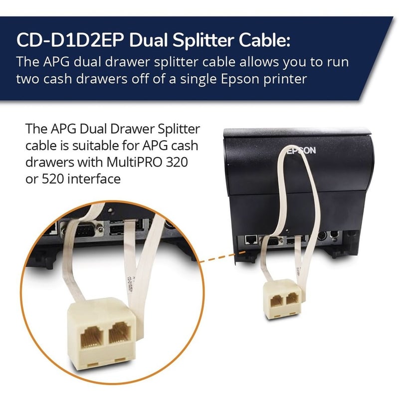 apg Printer Interface Cable | CD-D1D2EP Dual Drawer Splitter Cable | RJ-12 Male Splitter Cable for Epson Printers - Thumbnail 3