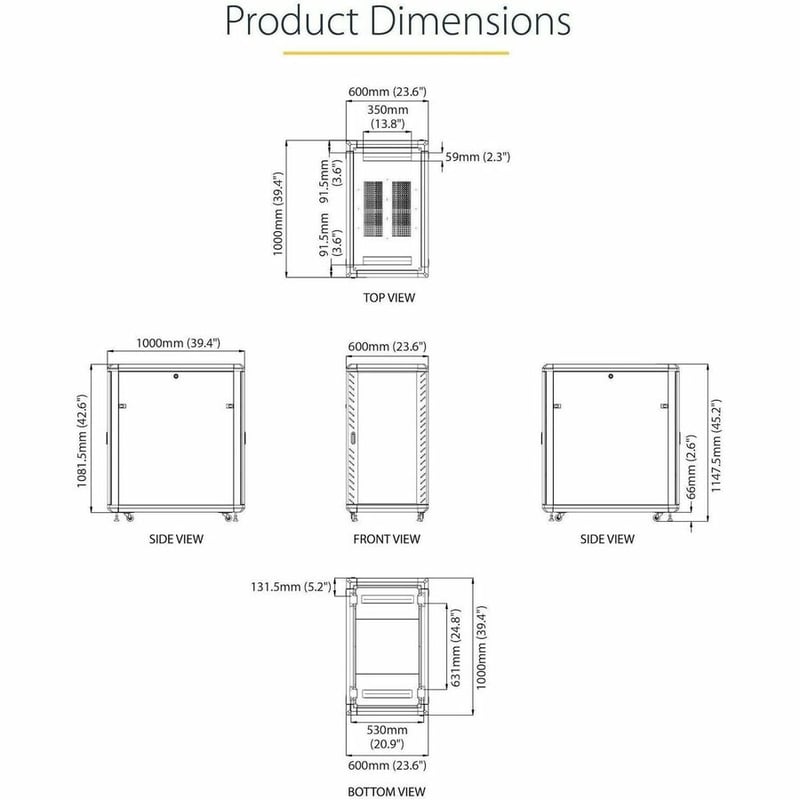 StarTech.com 22U 36in Knock-Down Server Rack Cabinet with Caster - Thumbnail 5