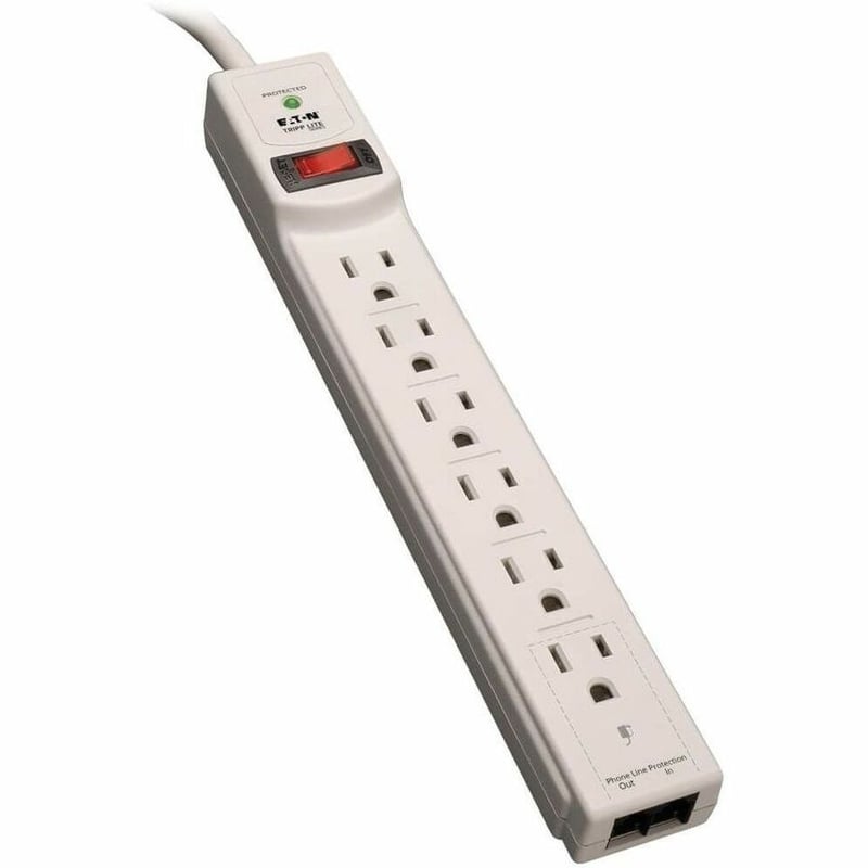 Tripp Lite by Eaton Protect It! 6-Outlet Surge Protector 8 ft. (2.43 m) Cord 990 Joules Tel/Modem Protection Gray Housing - Thumbnail 1