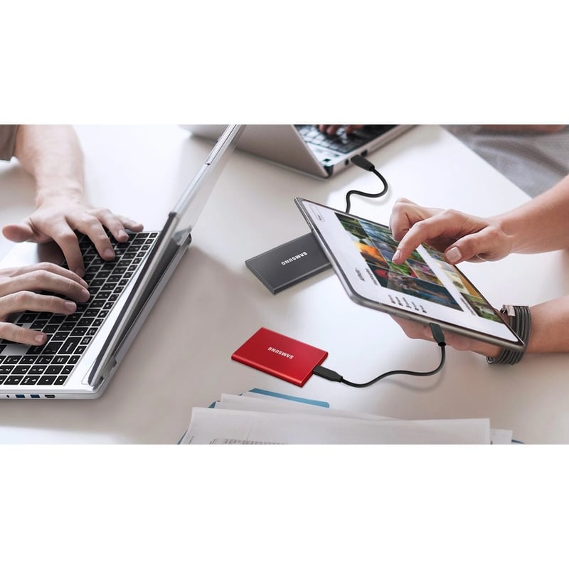 Samsung T7 MU-PC2T0T/WW 2 TB Portable Solid State Drive - External - PCI Express NVMe - Titan Gray - Thumbnail 5