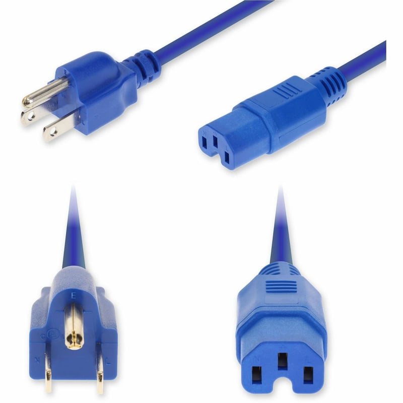 AddOn 6ft NEMA 5-15P Male to C15 Female High-Temperature 14 AWG 125V at 15A PVC SJT (Service Junior Thermoplastic) Blue Power Cable
