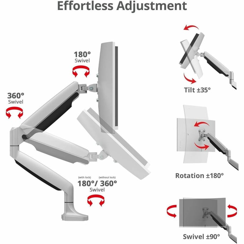 SIIG Single 45" Monitor Arm Mount 26.4 lbs-Gray - Fits17"-45" Screens, up to 26.4 lbs, VESA 75/100/200 - Thumbnail 5