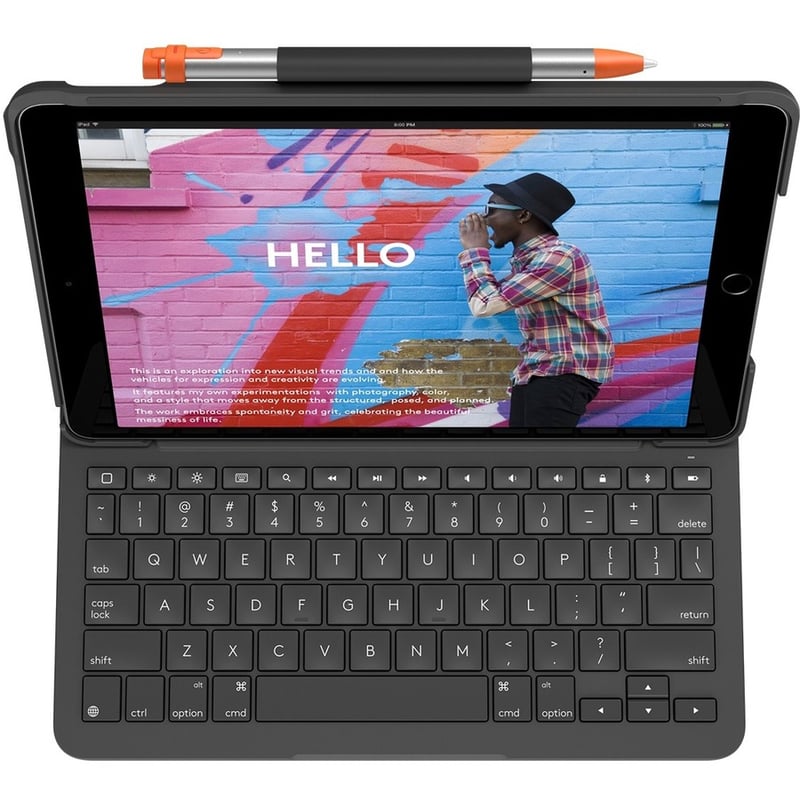 Logitech Slim Folio Keyboard/Cover Case (Folio) iPad (7th Generation), iPad (8th Generation), iPad (9th Generation) Tablet - Graphite - Thumbnail 2