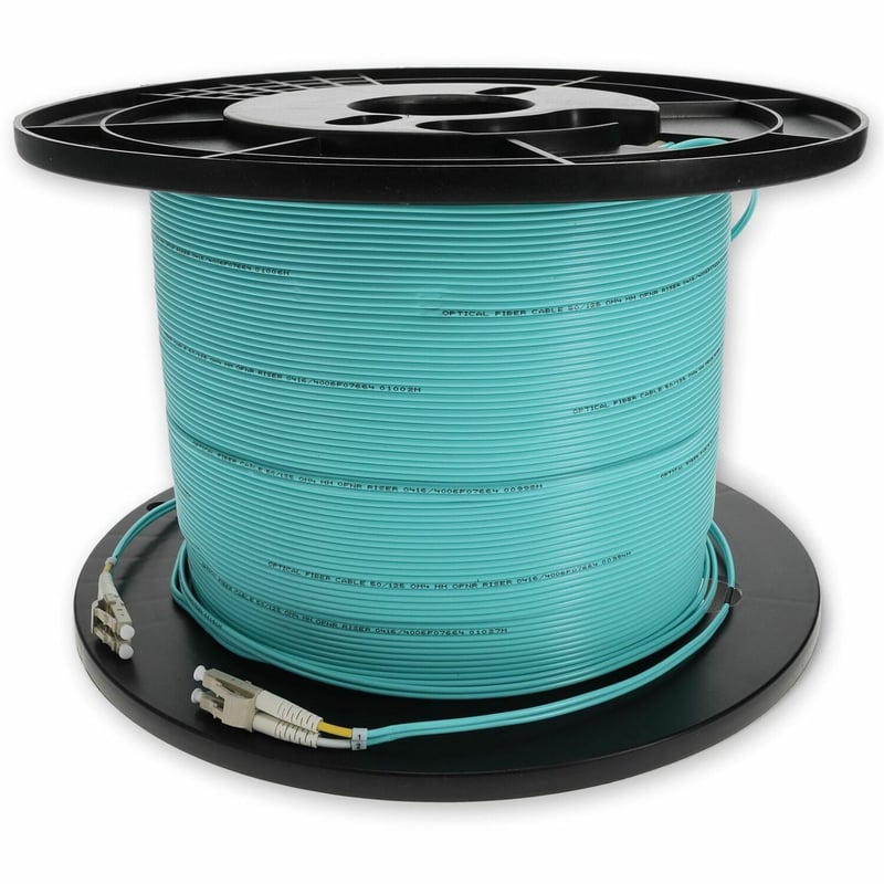 AddOn 180m LC to LC Aqua OM3 Duplex OFNR (Riser-Rated) Fiber Patch Cable