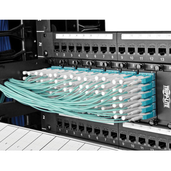 Eaton Tripp Lite Series MTP/MPO Fan-out Cable with Push/Pull Tab Connectors, MTP/MPO to 4xLC, 40GbE, 40GBASE-SR4,OM3 Plenum-rated - Aqua, 5M (16.4 ft.) - Thumbnail 5
