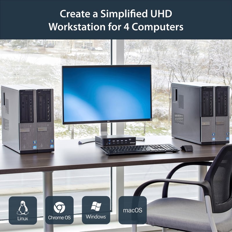StarTech.com 4-Port DisplayPort KVM Switch - DP KVM Switch with Built-in USB 3.0 Hub for Peripherals - 4K 30 Hz - Thumbnail 2