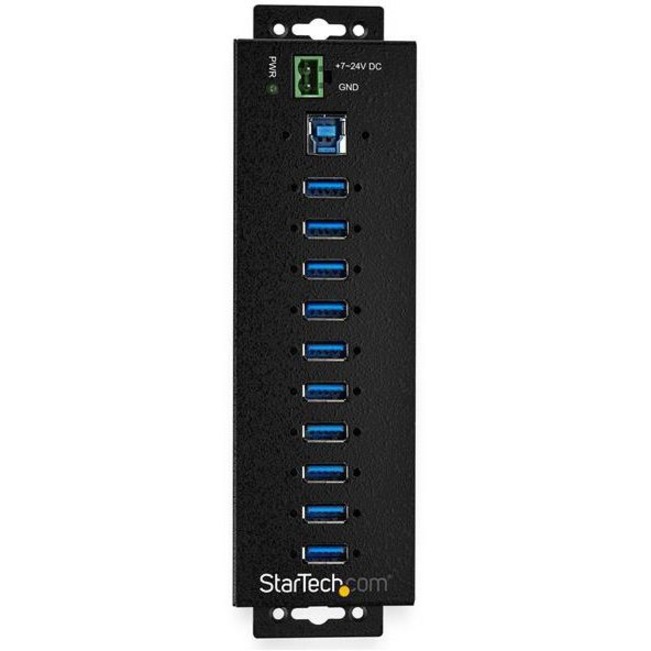 StarTech.com 10 Port USB Hub w/ Power Adapter - Metal Industrial USB 3.0 Data Hub - Din Rail, Wall & Desk Mount USB 3.2 Gen 1 5Gbps Hub - Thumbnail 2