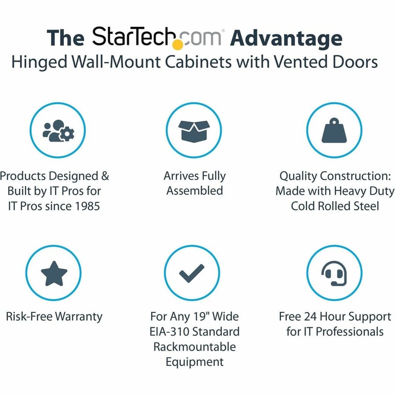 StarTech.com 4-Post 12U Wall Mount Network Cabinet, 19" Hinged Wall-Mounted Server Rack for IT Equipment, Flexible Lockable Rack Enclosure - Thumbnail 2