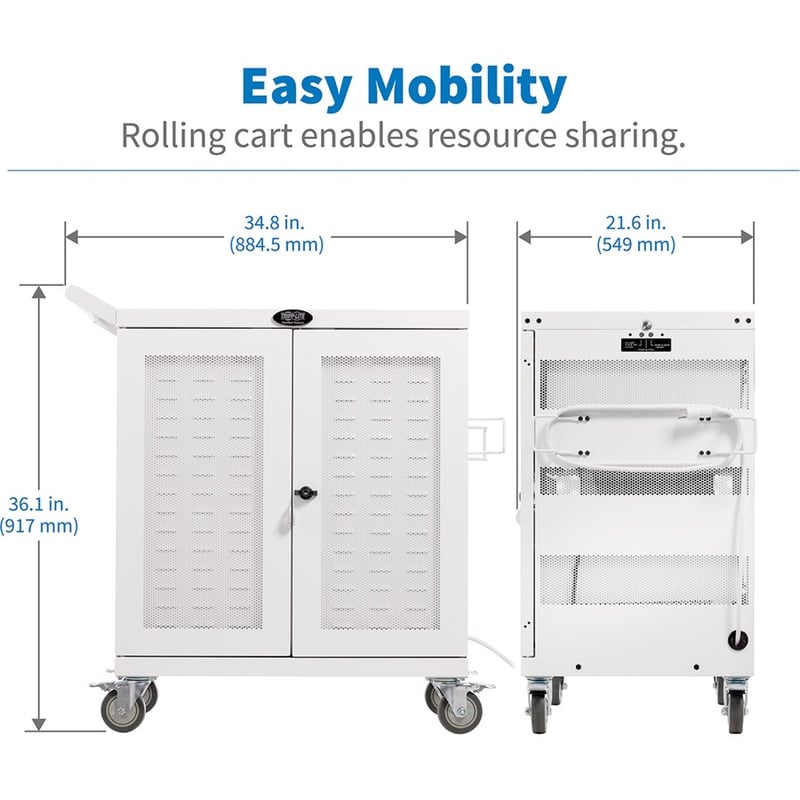 Tripp Lite by Eaton Safe-IT Multi-Device UV Charging Cart Hospital-Grade 32 USB Ports iPad and Android Tablets Antimicrobial White - Thumbnail 3